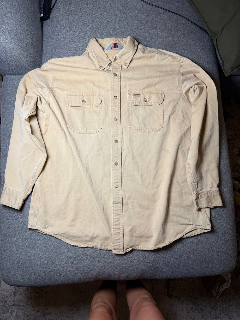 Carhartt Beige Button-Down Work Shirt Approx. Men’s XL